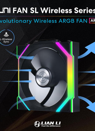 Lian Li UNI Fan SL Wireless 120mm ARGB Fan - Triple Pack - 2.4 GHz Wireless Signal for RGB & Fans Control - Customizable Lighting Effects - Controller Included & Required - Black (12SL1W3B)