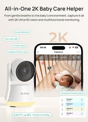 Dr.Care LumiView Smart WiFi Baby Monitor - 5inch 1080P FHD & 2K Camera App Control, Privacy Mode, 5000mAh Removable Battery,Cry & Motion Alerts, HD Night Vision, RGB Night Light, Multi-User, 1279ft Range