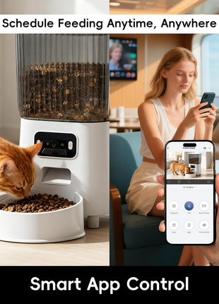 5L Smart Pet Feeder with HD Camera, WiFi Automatic Food Dispenser, Dual Stainless Steel Bowls, App Control, Voice Recorder, Motion Detection for Small and Medium Pets