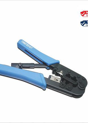 TRENDnet Crimping Tool, Crimp, Cut, And Strip Tool, For Any Ethernet or Telephone Cable, Built-In Cutter And Stripper, 8P-RJ-45 And 6P-RJ-12, RJ-11, All Steel Construction, Black, TC-CT68