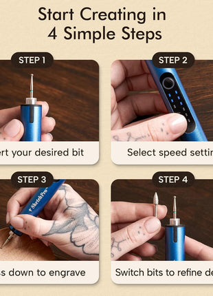 SketchPro Cordless Engraving Pen with LED Light – 3-Speed Precision Etching Tool for Wood, Metal, Glass & Plastic – USB-C Rechargeable, 26 Accessories – Ideal for DIY, Jewelry & Craft Projects