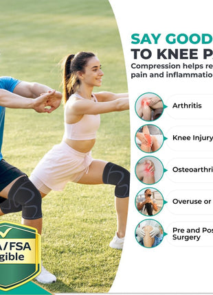 Modvel 2 Pack Knee Brace for Women & Men - Workout Knees Compression Sleeve for Knee Pain Relief Joint Support for ACL, Arthritis, Meniscus Tear Knees Brace for Sports, Rodilleras para Gym Fitness
