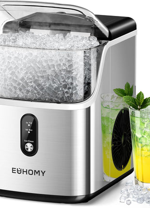 EUHOMY Nugget Ice Makers Countertop, Pebble Ice Maker Machine with 34lbs/24H Soft Ice, Self-Cleaning Sonic Ice Maker with Ice Scoop&Basket, Pellet Ice Maker for Home/Kitchen/Office(Stainless Steels)