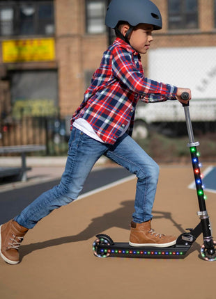 Jetson Jupiter Kids 2-Wheel Light-Up Kick Scooter, LED Lights on Handlebar, Stem, Wheels & Deck, Adjustable Handlebar, Rear Brake, Easy-Folding Mechanism, Ages 5+