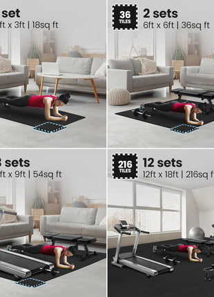 bemaxx Gym Mats Set - 18 pcs EVA Interlocking Foam Floor Tiles (12.6 inchx12.6 inchx0.4 inch) 18sqft Protective Gym Flooring Sports Home Workout Exercise Mats Puzzle Garage Fitness Play-Room Pool Treadmill Bike
