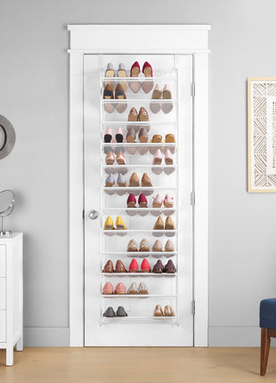 Whitmor Over the Door Shoe Organizer   Holds up to 36 Pairs of Shoes   Metal & Mesh   White