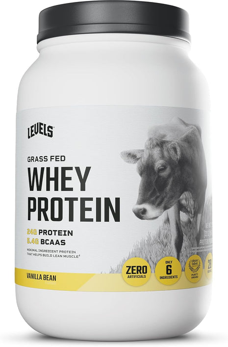 Levels Whey Protein Powder, No Artificial Ingredients, Vanilla Bean, 2LB | 24G of Protein, 5.4G BCAAs, Clean Ingredients, Hormone Free Dairy, No Fillers, No Added Sugar, No Junk