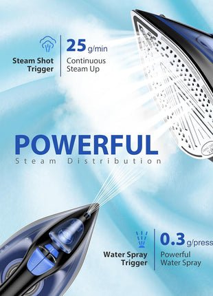 Sundu Steam Iron for Clothes with Rapid Heating Ceramic Coated Soleplate