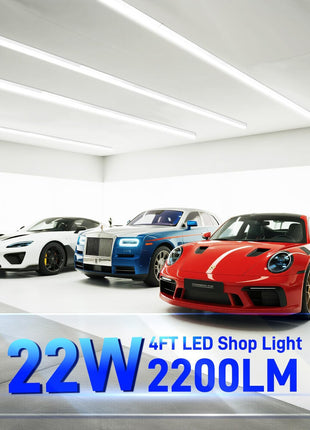 hykolity 2 Pack LED Shop Light 4FT, T5 Integrated Single Fixture, 22W, 2200lm, 6500K Super Bright White, Linkable Shop Light, Utility Shop Lights, Corded Electric with Built-in ON/Off Switch