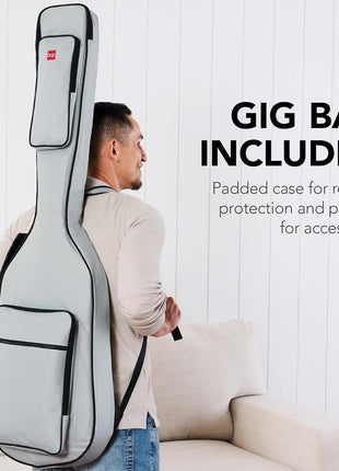 Best Choice Products Full Size Beginner 4-String Electric Bass Guitar, Wooden PB-Style Bass Starter Set w/Padded Carrying Case - Black/White