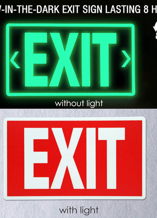 EXIT Signs Glow In The Dark EXIT Decals 3 Pack 12"x7" EXIT Photoluminescent Signs Stickers, Glows For Up To 8 Hours