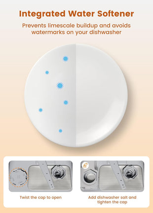 Countertop Dishwasher with Water Softener & Enhanced Energy Efficiency | Portable Dishwasher with 8 Wash Programs, Child Lock & Delayed Start Function, 5L Built-In Water Tank, No Installation Needed