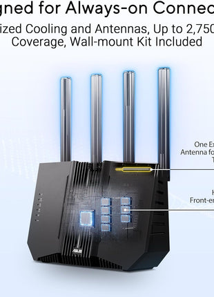 ASUS RT-BE92U BE9700 Tri-Band WiFi 7 Router, Supports New 320MHz Bandwidth & 4096-QAM, MLO, AI WAN Detection, AiMesh Support, Subscription-Free Network Security & Comprehensive VPN Features