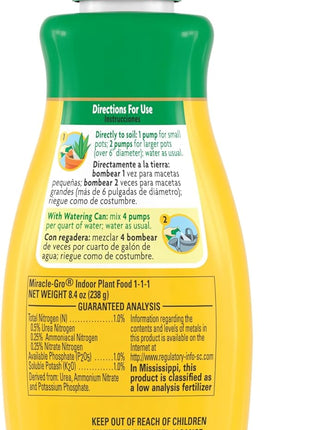 Miracle-Gro Indoor Plant Food, Liquid Plant Food for Houseplants, Snake Plants, Peace Lilies, Flowers, Vegetables, Herbs and More, 8 oz., 2-Pack