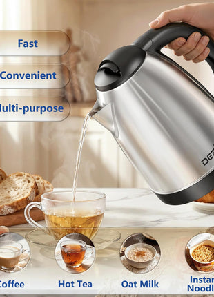 DEZIN Electric Kettle Upgraded, BPA Free 2L Stainless Steel Tea Kettle, Fast Boil Water Warmer with Auto Shut Off and Boil Dry Protection Tech for Coffee, Tea, Beverages