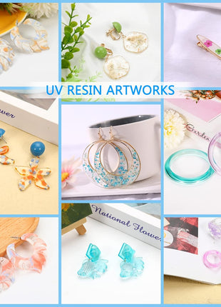 KISREL UV Resin with Light - 200g Upgraded Hard Type Crystal Clear Ultraviolet Curing UV Resin Kit, 8 Lamp Beads UV Light, Resin Kit with Light for Craft Jewelry Making