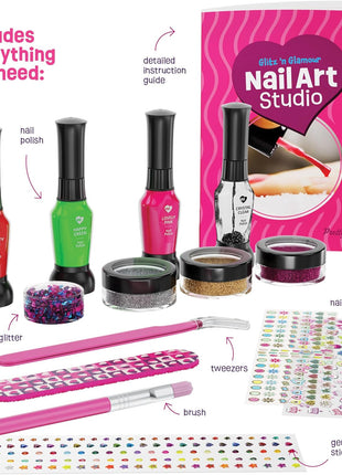 Nail Art Studio for Girls - Birthday Gift - Nail Polish Kit for Kids Ages 7-12 Years Old - Girl Gifts Ideas - Gift Set - Girly Stuff - Polish, Pens, Glitter, Stickers, Gems, Filer - 8 9 10 11 12 Year
