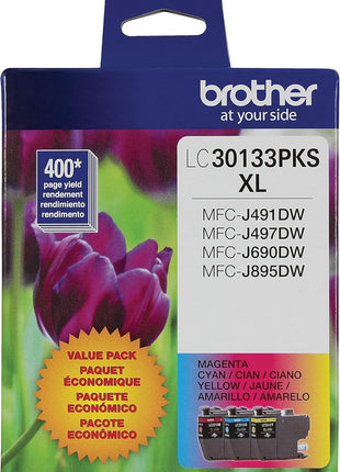 Brother High-yield Color Printer Ink Cartridges LC3013 3-Pack for Work Smart Series - Professional Grade Ink for MFC-J491DW, J497DW, J690DW, J895DW - Up to 400 Pages per Cartridge