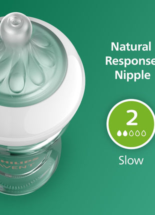 Philips Avent Natural Glass Baby Bottles with Natural Response Nipples (Slow Flow, Flow 2), 4oz, 4-Pack, SCY910/04