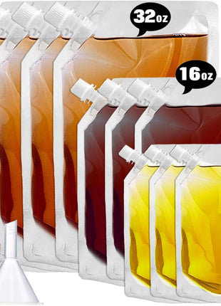 Cruise Liquor Flask Kit for Travel,Concealable and Reusable Rum Runner Alcohol Juice Travel Plastic Flasks Liquor Bags for Sneak Drink 4 x 32 oz  3 x 16 oz  3 x 8 oz  funnel