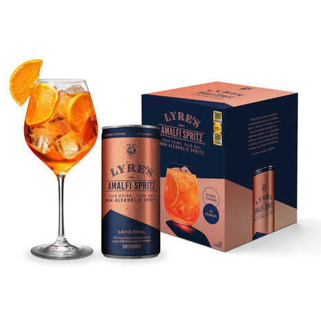 Lyre's Amalfi Spritz 4-Pack, Ready to Drink Non-Alcoholic Sparkling Mocktail, Award-Winning Zero Proof Italian Aperitif and Non Alcoholic Prosecco, 70 Calories per Can (8.45 Fl Oz x 4)