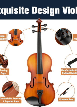 Mendini By Cecilio 1/2 Violin Set For Beginners - Fiddle Solidwood Kit with Hard Case - Acoustic Violin with Bow, Rosin, Tuner, Extra Strings & Bridge, Shoulder Rest and Lesson Book (Satin Antique)