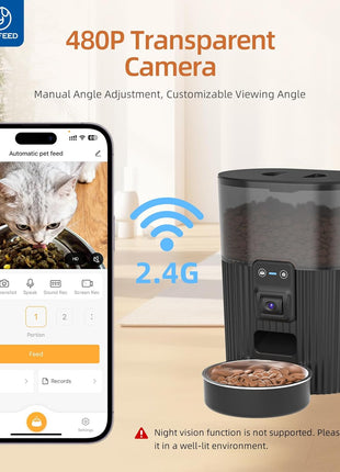 PAPIFEED Automatic Cat Feeder with Camera, 3L Cat Food Dispenser with App, 2.4G WiFi Timed Cat Feeder for Dry Food, 2-Way Audio, Smart Pet Feeder for Small Dog, 10 Meals/Day, 6 Portions/Meal