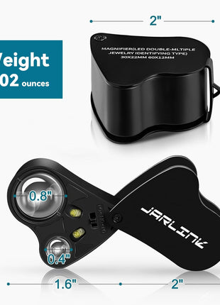 JARLINK 30X 60X Illuminated Jewelers Loupe Magnifier, Foldable Jewelry Magnifier with Bright LED Light for Gems, Jewelry, Coins, Stamps, etc