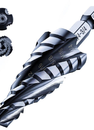 toolant Four Spiral Flute Cobalt Step Drill Bit(Pro), 1/4 inch-3/4 inch Impact Ready Unibit Step Drill Bit, 1/4 inch Hex Shank Step Bits for Metal, Stainless Steel, Aluminum, Plastic