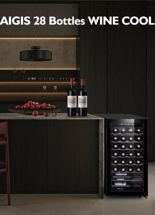 12 Bottle Wine Cooler, Mini Fridge for Red and White, Small Freestanding Refrigerator with 40-66F Digital Temperature Control Glass Door