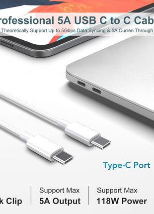 Mac Book Pro Charger - 118W USB C Charger Fast Charger Compatible with MacBook Pro/Air, M1 M2 M3 M4 M5, iPad Pro, Samsung Galaxy, and More USB-C Devices(6.6 ft Cable Included)