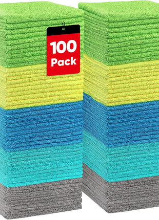 HOMEXCEL Microfiber Cleaning Cloths, 100 Pack Microfiber Towels for Cars, Lint & Scratch-Free Bulk Cleaning Rags for House, Kitchen, Car and Shop, Multicolor Absorbent Cleaning Towels 11.5 x 11.5 inch