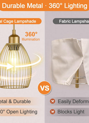 Dimmable Industrial Floor Lamps for Living Room, Gold Tree Standing Tall Lamps with 3 Elegant Teardrop Cage Head & 800 Lumens LED Bulbs for Bedroom Office