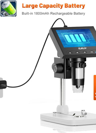 Elikliv Microscope, LCD Digital Coin Microscope 1000x, Coin Magnifier with 8 Adjustable LED Lights, PC View Compatible with Windows/MacBook, EDM4, 4.3-Inch