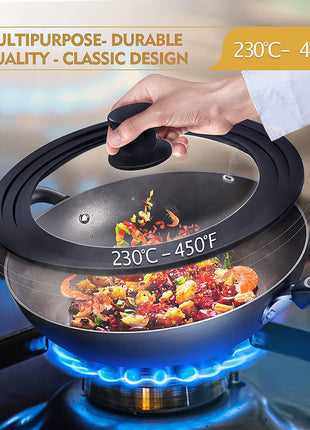 Ydeapi Universal Lid for Pots, Pans and Skillets, Pot Lid With Heat Resistant Silicone Rim and Tempered Glass,Fits 10", 11", 12" Diameter Pots and Pans