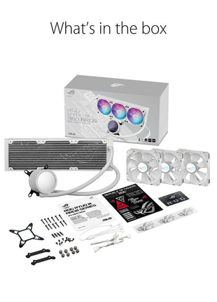 ASUS ROG RYUO III 360 ARGB White Edition All-in-one AIO Liquid CPU Cooler 360mm Radiator, Asetek 8th gen Pump Solution, Anime Matrix LED Display and ROG AF 12S ARGB Fan., 6 Year Warranty