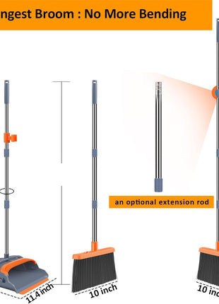kelamayi Upgrade Broom and Dustpan Set, Self Cleaning with Dustpan Teeth, Indoor&Outdoor Sweeping, Ideal for Dog Cat Pets Home Use, Stand Up Broom and Dustpan (Gray&Orange)