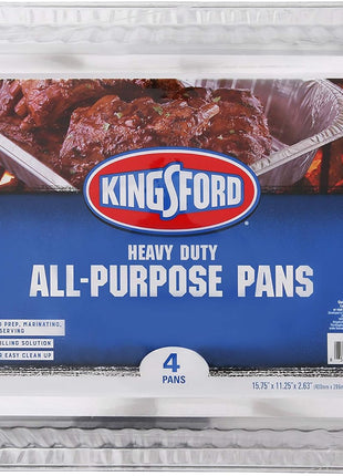 Kingsford Heavy Duty Large Aluminum Pans with Deep Sides, Disposable Foil Pans for Cooking, Baking, Grilling, Roasting, and Chafing Dishes, 15.75 x 11.25 x 2.63 Inches, 4 Count