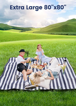 sapsisel 80 inchx 80 inch Picnic Blanket Extra Large, Waterproof and Foldable Beach Blanket, 3-Layer Outdoor Blanket for 6 to 8 Adults, for Camping, Park, Beach, Grass, Indoors…