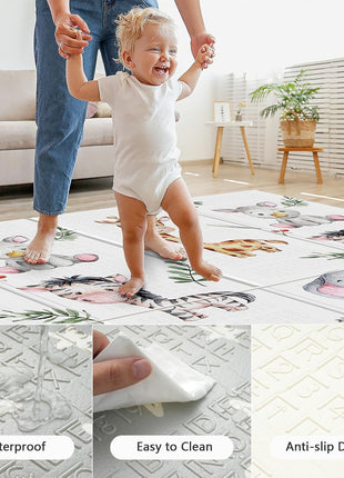 NOONKTY 79x71 Extra Large Baby Play Mat for Floor, Foldable Foam Playmat for Babies 0-12 Months & Kids, Non-Toxic Waterproof Baby Mat, Thick Playpen Mat for Tummy Time Crawling, Elephant