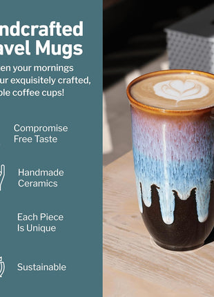 NOVA CERAMICS Coffee Tumbler – Travel Mug - On the Go Coffee Mug – Microwave & Dishwasher Safe Green Coffee Tumbler - Gifts For Women Men Him Her – 16oz – Monsoon