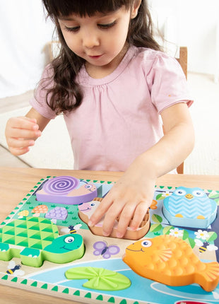 Melissa & Doug Forest Friends Touch & Feel Wooden Puzzle, 5-Piece Chunky Toddler Puzzles with Animals & Textured Silicone Puzzle Board Inlays, Preschool Toys for Girls & Boys Ages 2 and Up