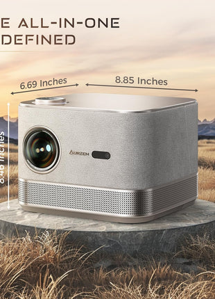 3-in-1 Outdoor Projector 4K Supported, AURZEN BOOM 3 Smart Projector with WiFi and Bluetooth, 3D DoIby Audio & 36W Speakers, Auto Focus & Keystone, Built in NetfIix App 500 ANSI Home proyector, Gold