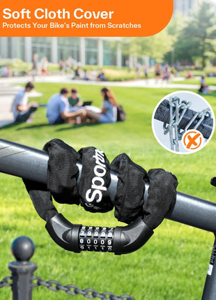 Sportneer Bike Lock: 5 Digit Combination High Security Anti Theft Bike Chain Lock - 3.2/3.6/4ft Heavy Duty Keyless Bicycle Lock for Bike, Motorcycle, Scooter, Door & Gate - 4/6mm Thick, Easy to Use