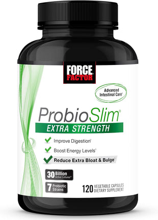Force Factor ProbioSlim Extra Strength Probiotics for Women and Men | with 30 Billion CFUs of Probiotics for Digestive Health, Bloating Relief, and Gut Health, with Prebiotic Fiber, 120 Capsules