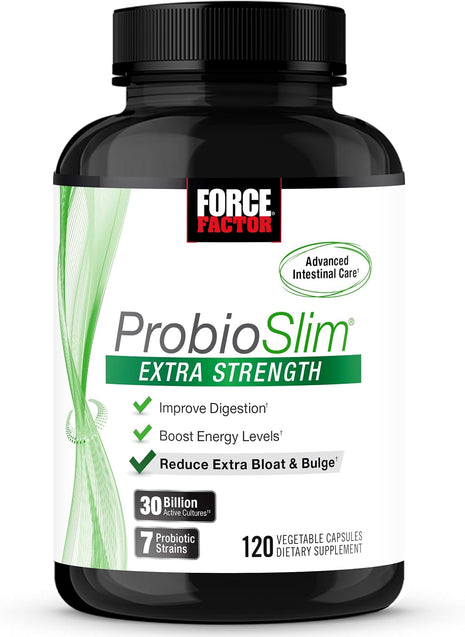 Force Factor ProbioSlim Extra Strength Probiotics for Women and Men | with 30 Billion CFUs of Probiotics for Digestive Health, Bloating Relief, and Gut Health, with Prebiotic Fiber, 120 Capsules