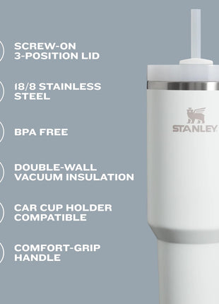 STANLEY Quencher H2.0 Flow State Tumbler, 30 oz, Frost | Handle and Straw | 3-Position Lid | Cup Holder Compatible for Travel | Insulated Stainless Steel Cup | BPA-Free