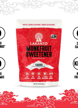 Lakanto Monk Fruit Sweetener with Erythritol, White Sugar Substitute From Monk Fruit Extract, Classic White Sugar Replacement for Baking, Coffee & Tea, Gluten Free, Low Carb, Non GMO, Keto (3 lb)