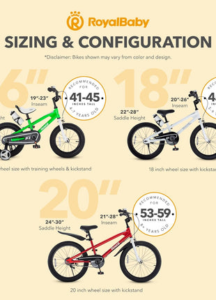 RoyalBaby Freestyle Kids Bike 12 14 16 Inch with Training Wheels, 18 Inch with Kickstand, Bicycle for Ages 3-10 Years Boys Girls