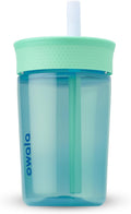 Owala Kids BPA Free Plastic Tumbler with Spill Resistant Flexible Straw, Easy to Clean, Kids Water Bottle, Great for Travel, Dishwasher Safe, 15 Oz, Teal and Aqua (The Blues)